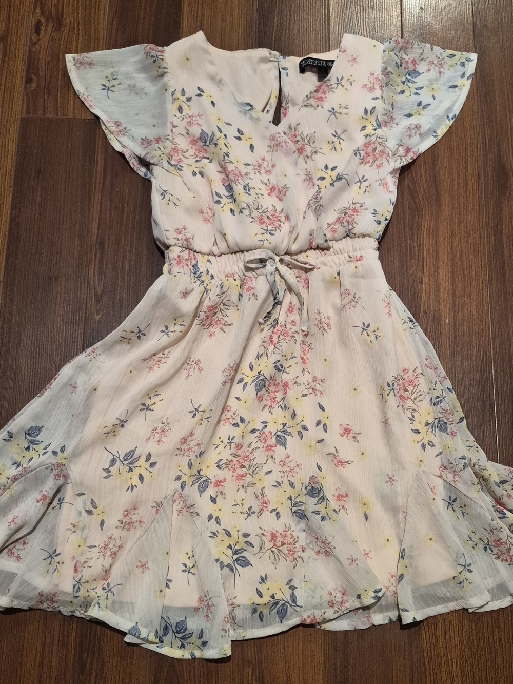 Trixxi Girl Floral Peach Dress - Pink, Blue, Yellow